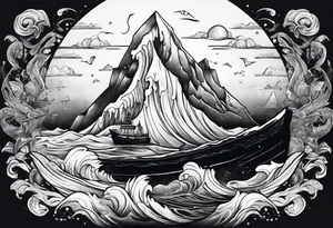 ice berg from above and below with a diver swimming below it tattoo idea