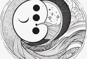 Sun and crescent moon with vintage line along with yin yang tattoo idea