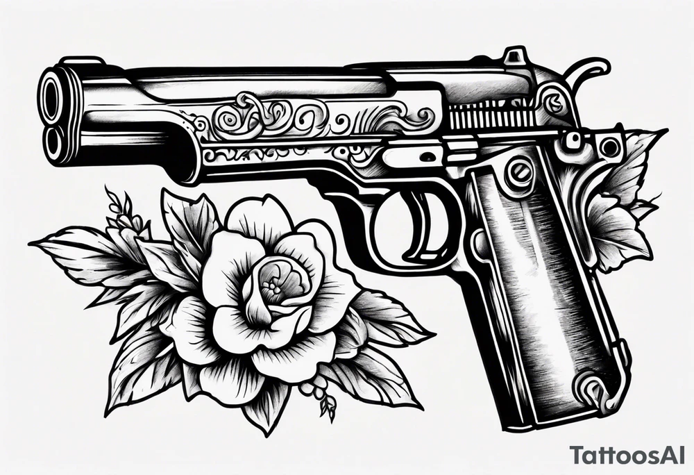 Gun with flowers sketch old school styles tattoo idea