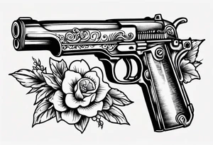 Gun with flowers sketch old school styles tattoo idea