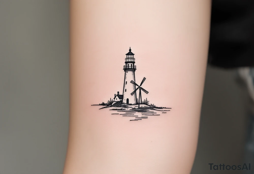 Lighthouse with the right half a windmill tattoo idea