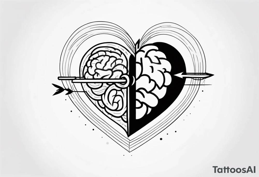 Picture of a heart and brain with an arrow pointing down tattoo idea
