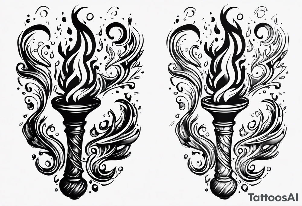 Flaming torch melting into water tattoo idea