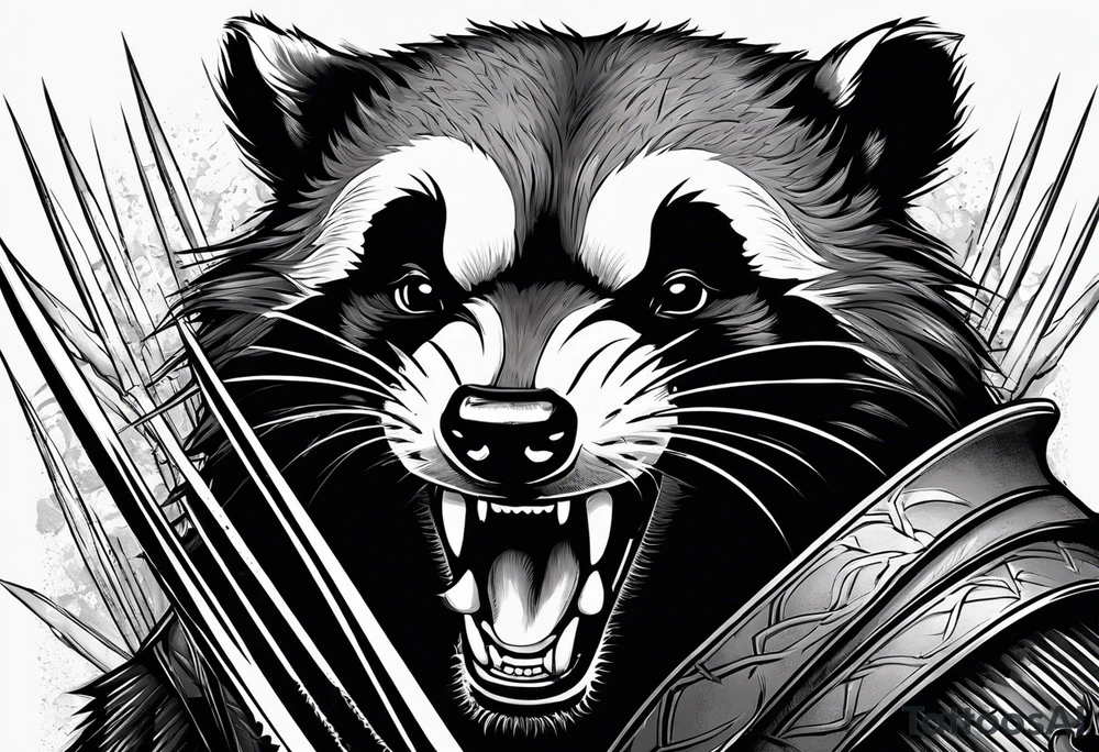 Draw me badger/wolverine with aggressive full body show, killer face with cute smile, very long nails and he attacks like a Turkish gladiator to enemy and also he has very deadly looking. The only weapon is his braveness he fights with his nails. tattoo idea