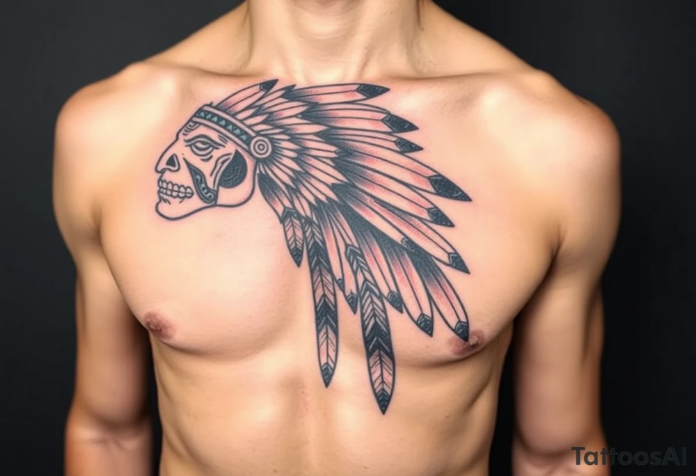 Native American chest in full color male left peck tattoo idea