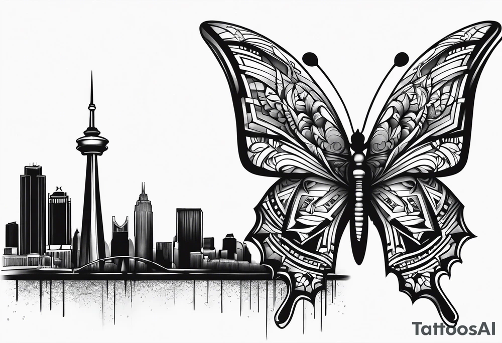 Butterfly, city scape, saginaw, police officer tattoo idea