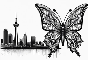 Butterfly, city scape, saginaw, police officer tattoo idea