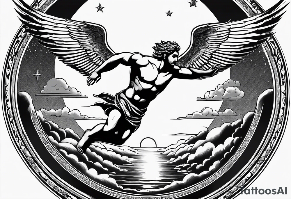 icarus greek god flying into the sun and falling down tattoo idea