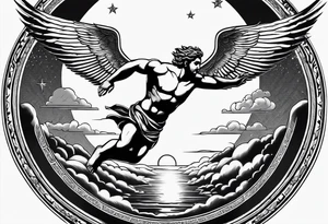 icarus greek god flying into the sun and falling down tattoo idea