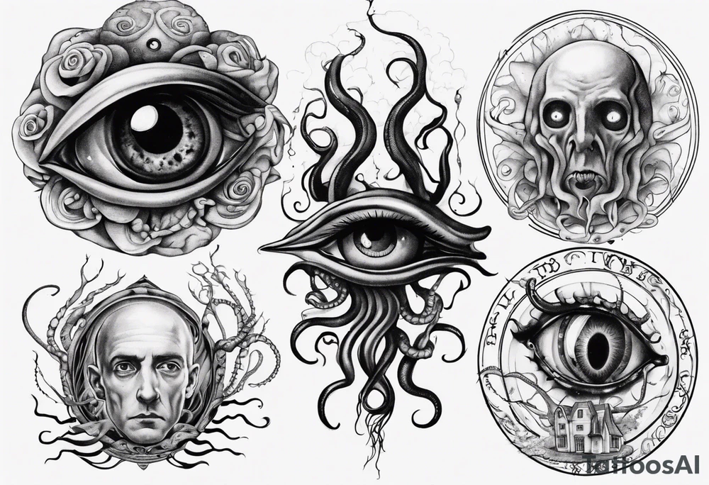 lovecraft them with eye and long tentacle tattoo idea