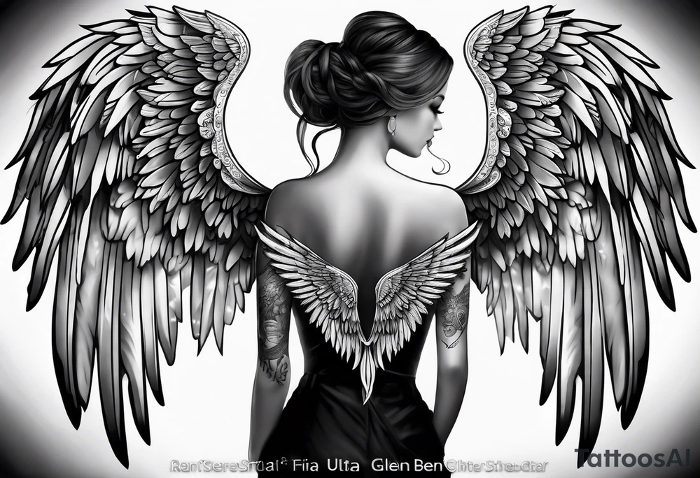 Angel Wings with the word Glenn in between tattoo idea