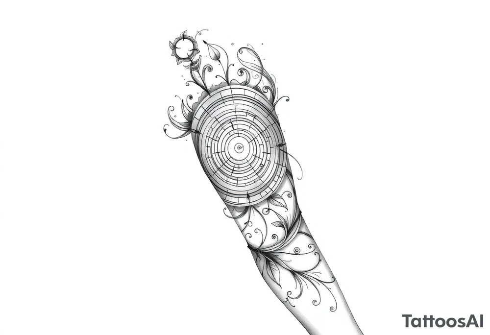 Black and grey sleeve of a labyrinth tattoo idea