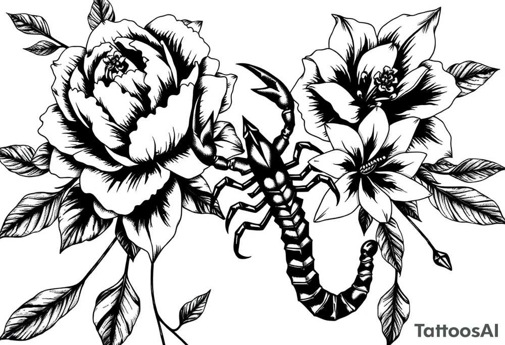 peonies and lilies with scorpion tattoo idea