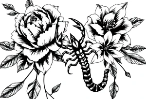 peonies and lilies with scorpion tattoo idea