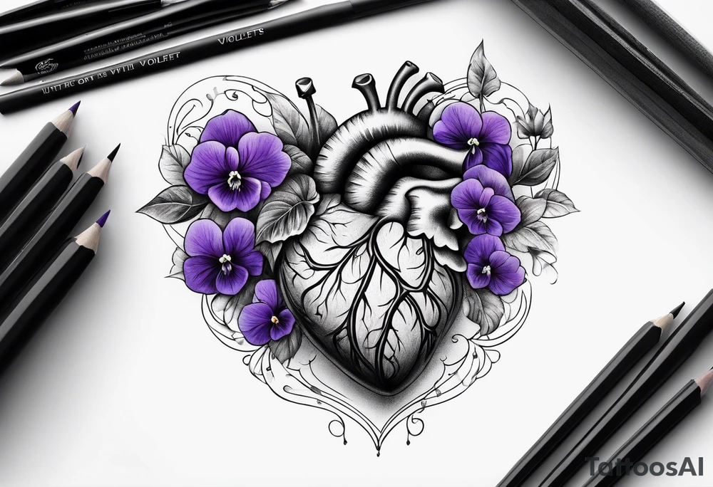 Heart made with violets tattoo idea