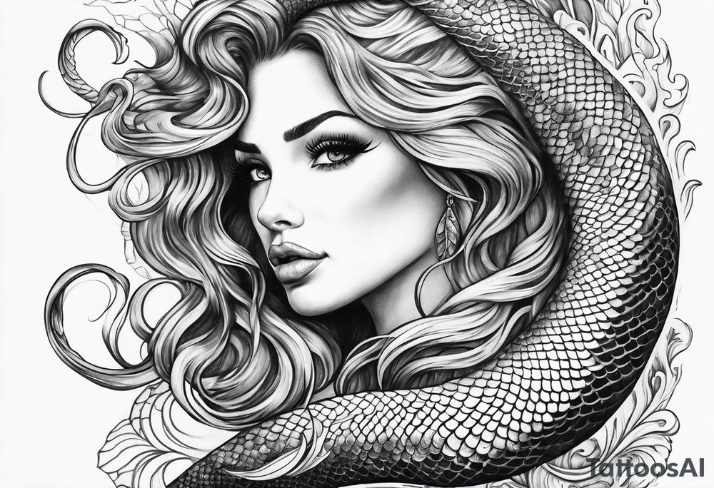 flowing serpent tail mermaid tattoo idea