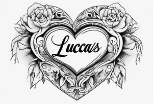 A black heart with the words Lucas and Margaret inside of it tattoo idea