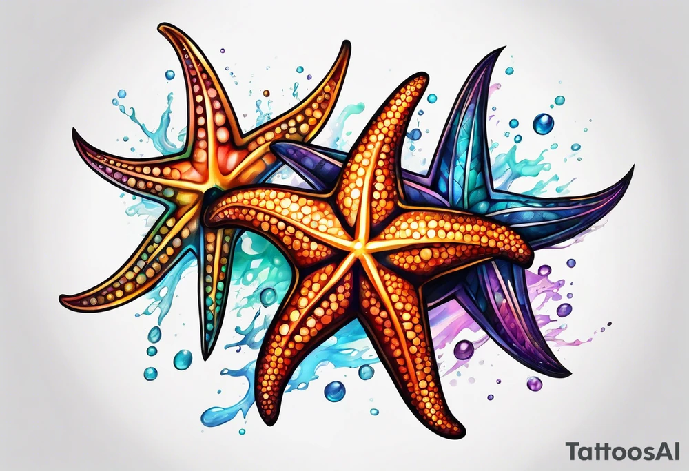 set of 3 star fish of with 3 different bright colors tattoo idea