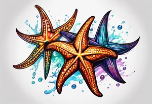 set of 3 star fish of with 3 different bright colors tattoo idea