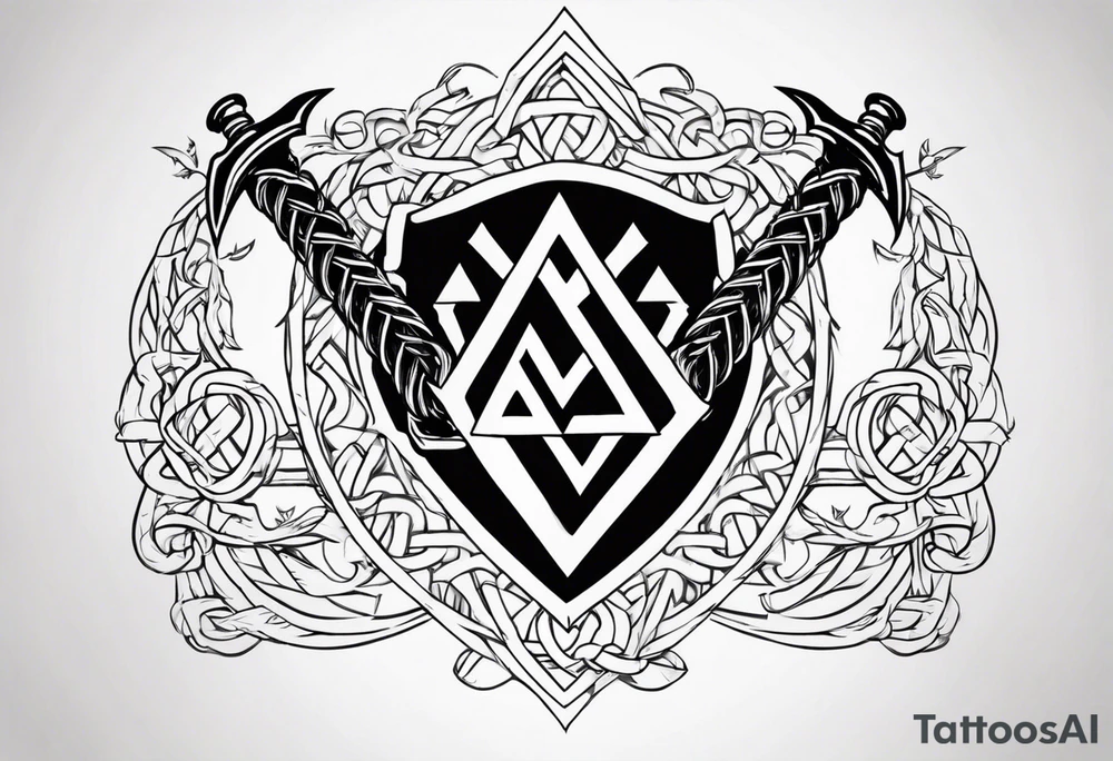 Valhalla sword shield axe barbed wire chains valknut fire tattoo idea Valhalla sword shield axe barbed wire chains valknut fire tattoo idea