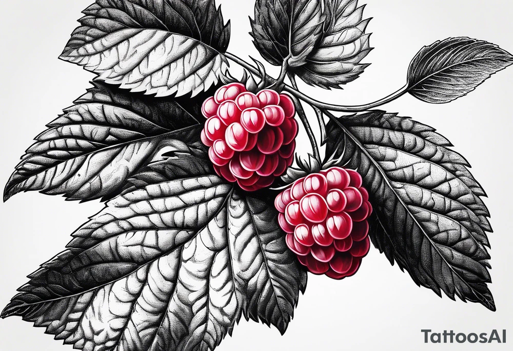a single long raspberry branch that is growing downwards and skinny in width tattoo idea