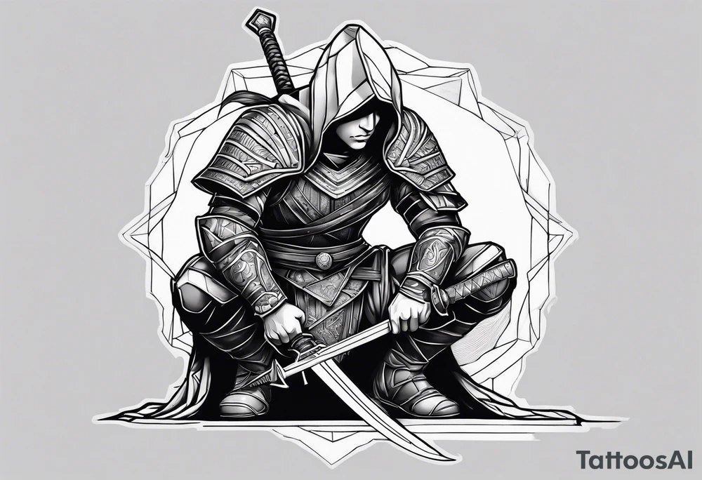 kneeling warrior with sword tattoo idea