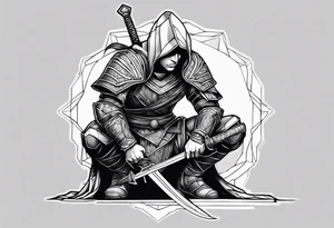 kneeling warrior with sword tattoo idea