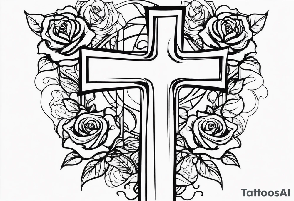 Cross with roses and vines on forarm tattoo idea