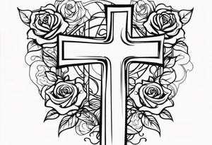Cross with roses and vines on forarm tattoo idea