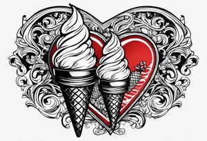 ice cream cone with one round scoop of ice cream and a red heart tattoo idea