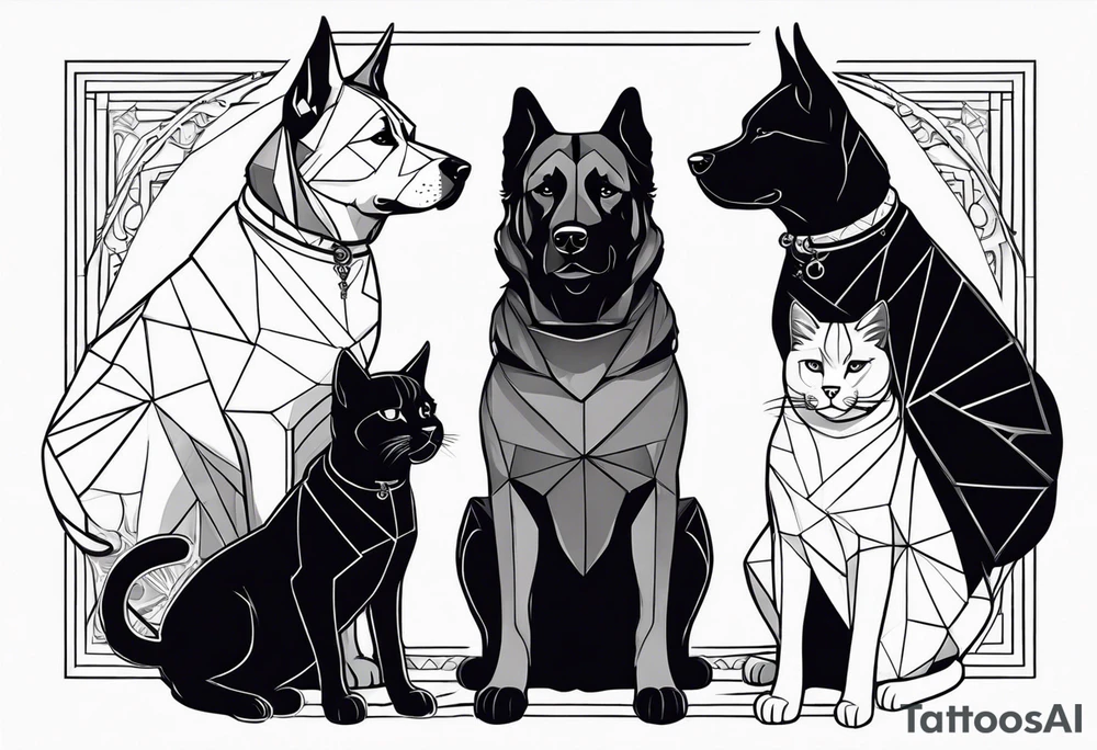 2 big dogs 3 small dogs and one black cat tattoo idea