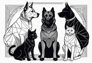 2 big dogs 3 small dogs and one black cat tattoo idea