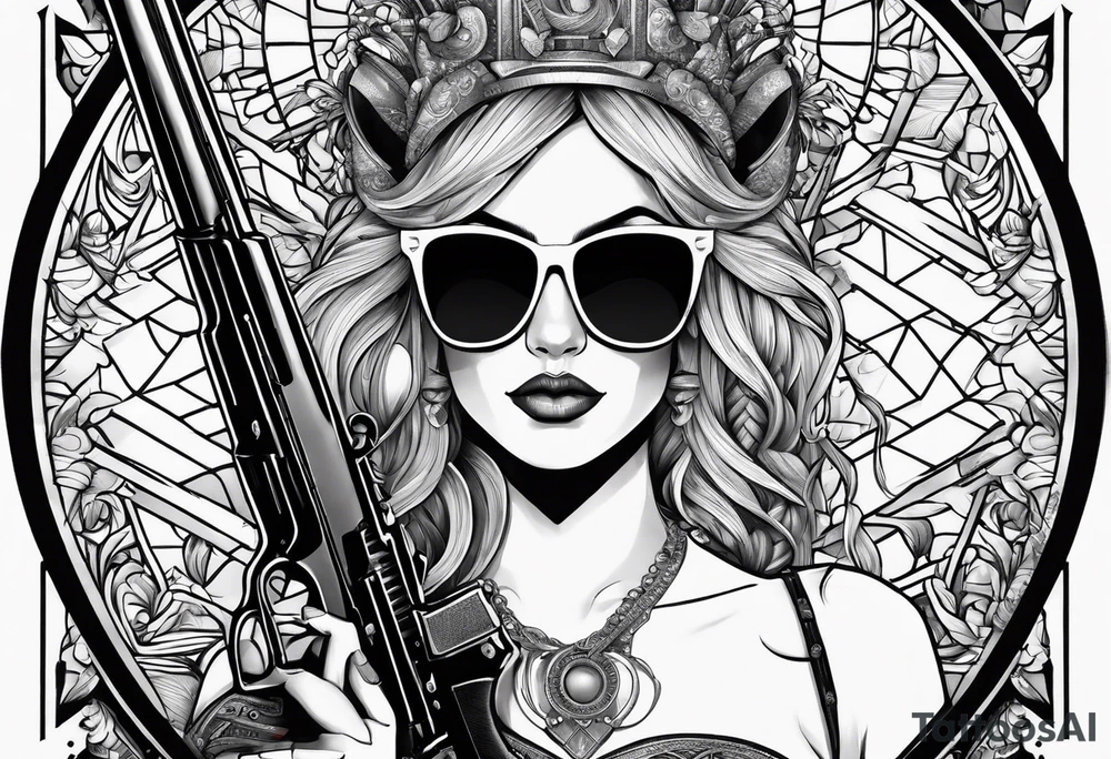 capricorn with sunglasses and shotgun tattoo idea