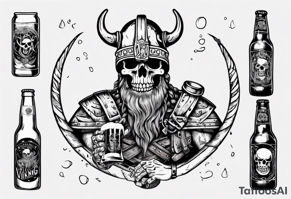 Viking skeleton drinking a beer tattoo idea