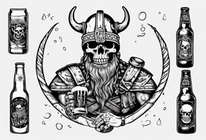 Viking skeleton drinking a beer tattoo idea
