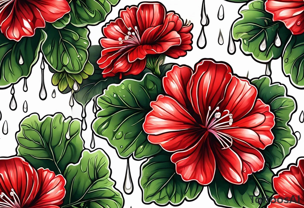 red geraniums with rain drops tattoo idea