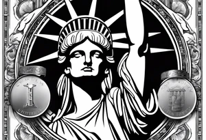 Statue of liberty in handcuffs holding money in his hands tattoo idea