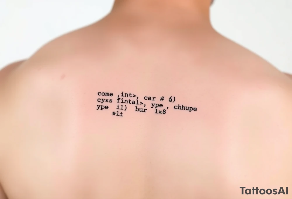 Minimalistic tattoo of a computer code snippet in C# tattoo idea