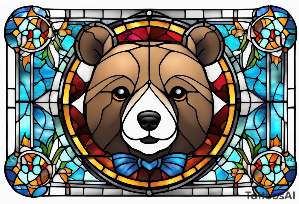 Teddy bear stained glass tattoo idea