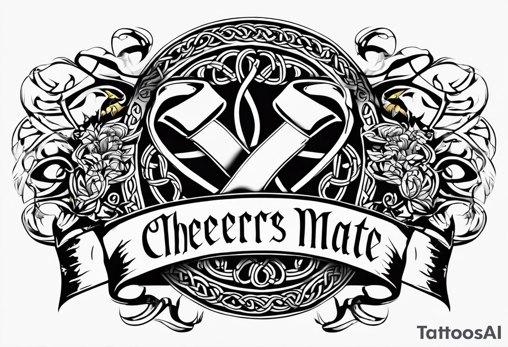 Cheers Mate text, armband +Celtic +Cancer Ribbon +tribal +artistic tattoo idea