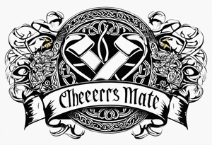 Cheers Mate text, armband +Celtic +Cancer Ribbon +tribal +artistic tattoo idea