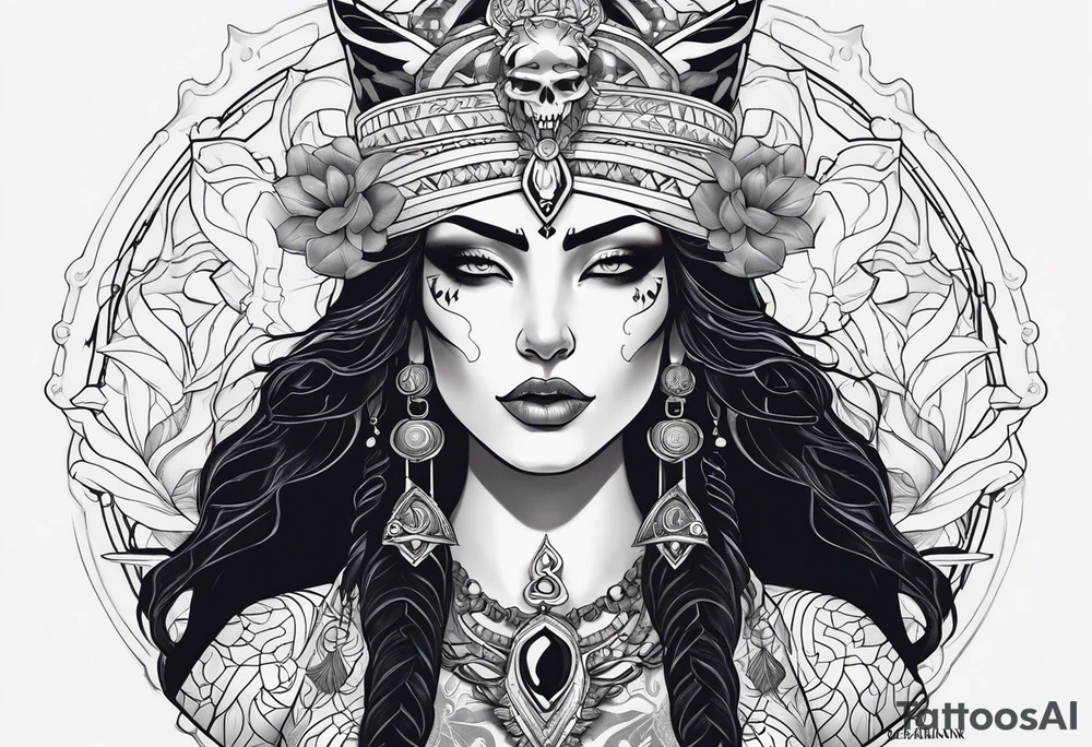 kali, alien goddess, valkrye, pirate, zenza resonance, pachamama, lotus azul, blank panther, eagle, skull, 5D, nueva gaya, dna 12 tattoo idea