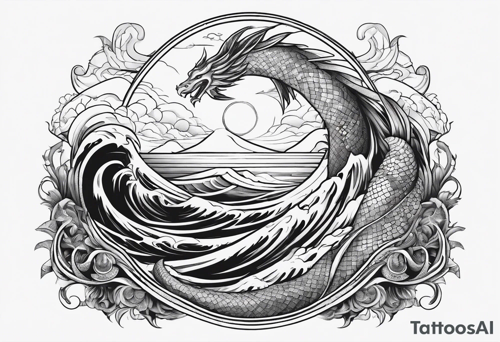 Almighty Jesus Christ confidently ascends from Heaven to vanquish the formidable Serpent lurking in the ocean. tattoo idea