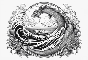 Almighty Jesus Christ confidently ascends from Heaven to vanquish the formidable Serpent lurking in the ocean. tattoo idea