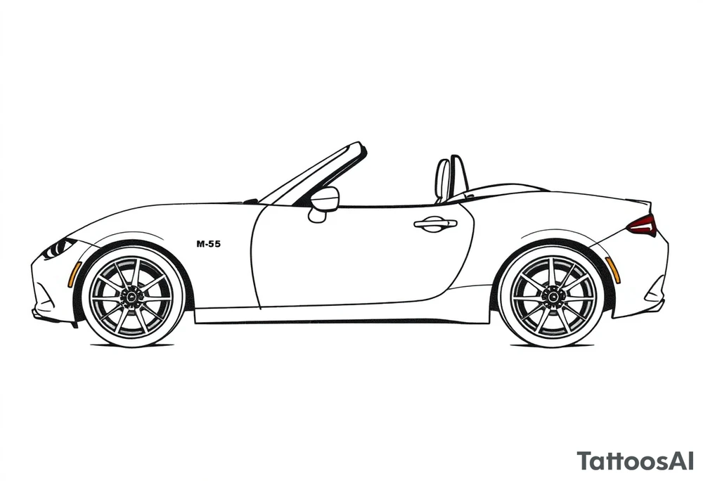 minimalist side view of a 2017 mazda mx-5 RF top up no wheels tattoo idea