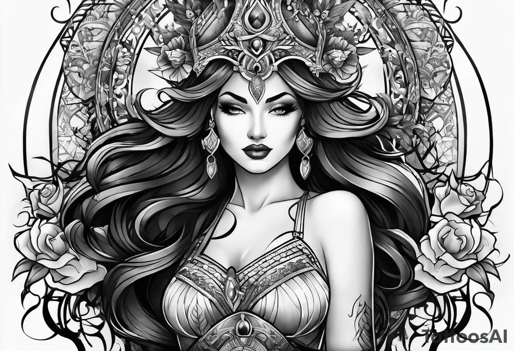 Dark goddess chest tattoo tattoo idea