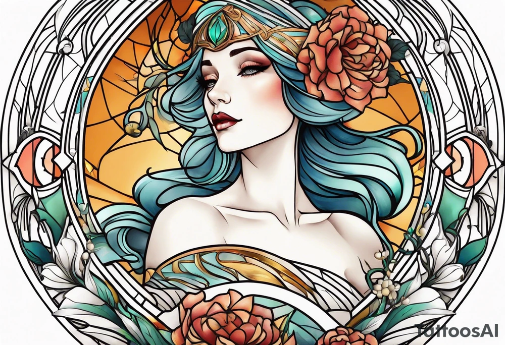 Art nouveau woman tattoo idea
