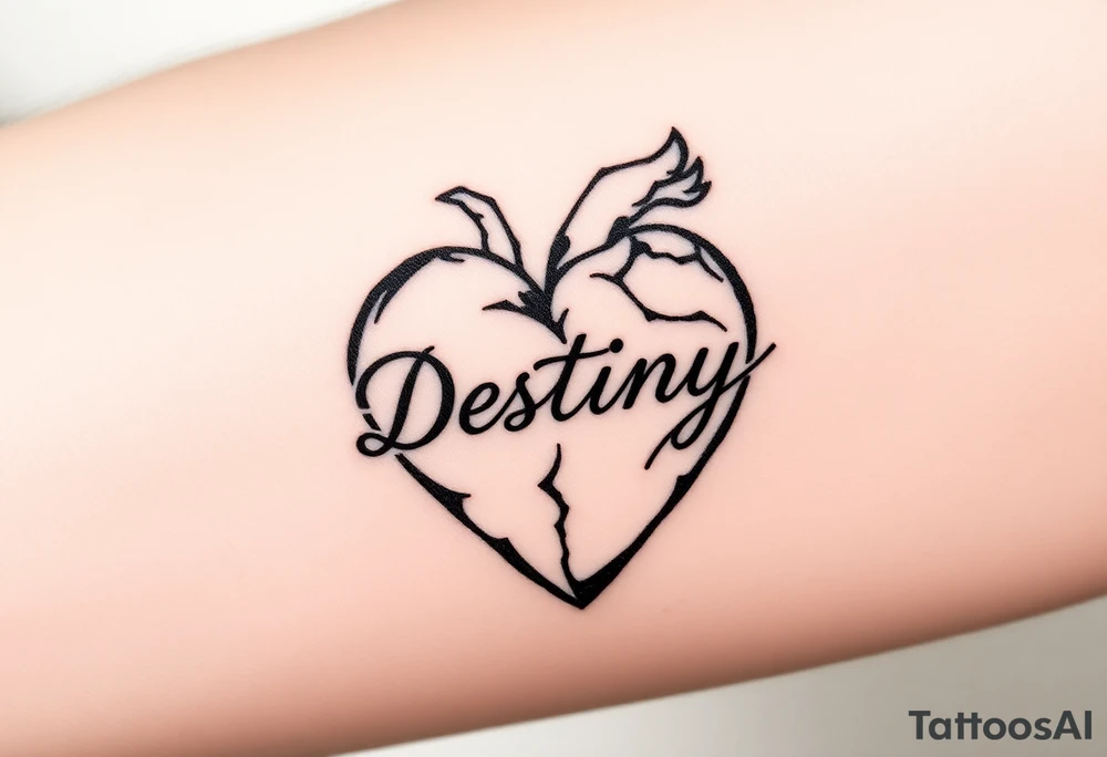 broken heart with destiny’s name tattoo idea
