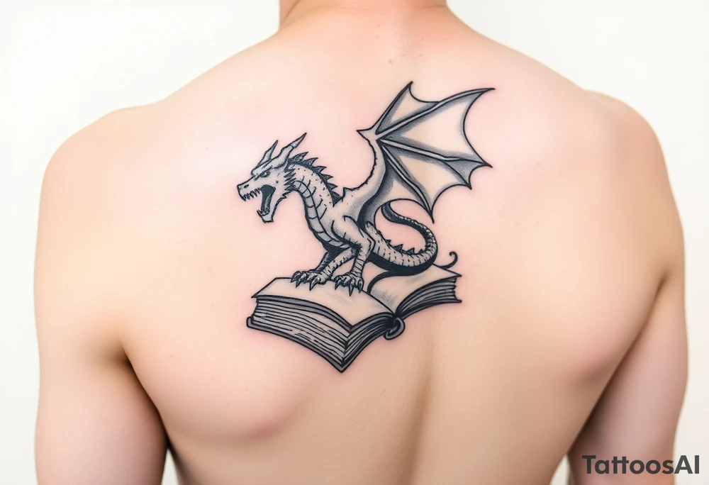 sleeve, fantasy, incorporates existing small tattoo of a dragon flying out of a book located just above the back of the elbow

Dungeons and Dragons
Warcraft
Lord of the Rings
Forgotten Realms tattoo idea