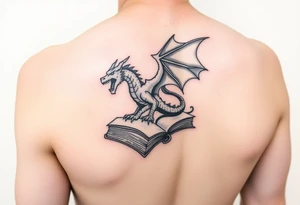 sleeve, fantasy, incorporates existing small tattoo of a dragon flying out of a book located just above the back of the elbow

Dungeons and Dragons
Warcraft
Lord of the Rings
Forgotten Realms tattoo idea